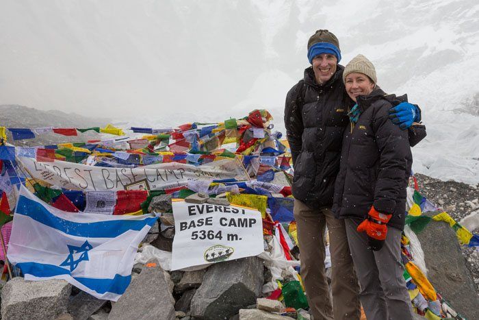 Tim and Julie at Everest Base Camp in the Himalayas in Nepal.