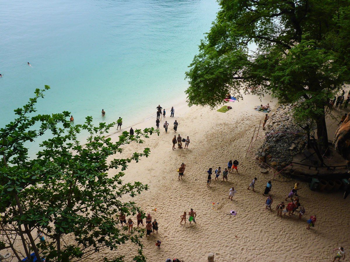 Looking down at the beach