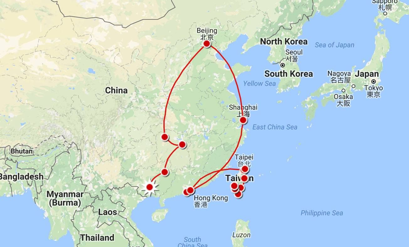 China Itinerary Map