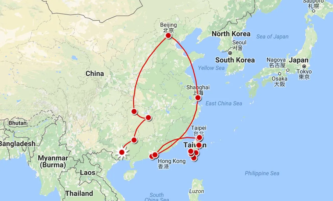 China Itinerary Map