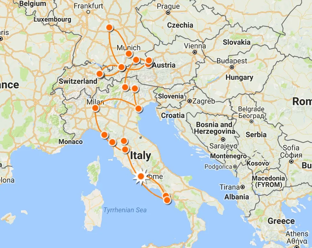 Europe Itinerary Map