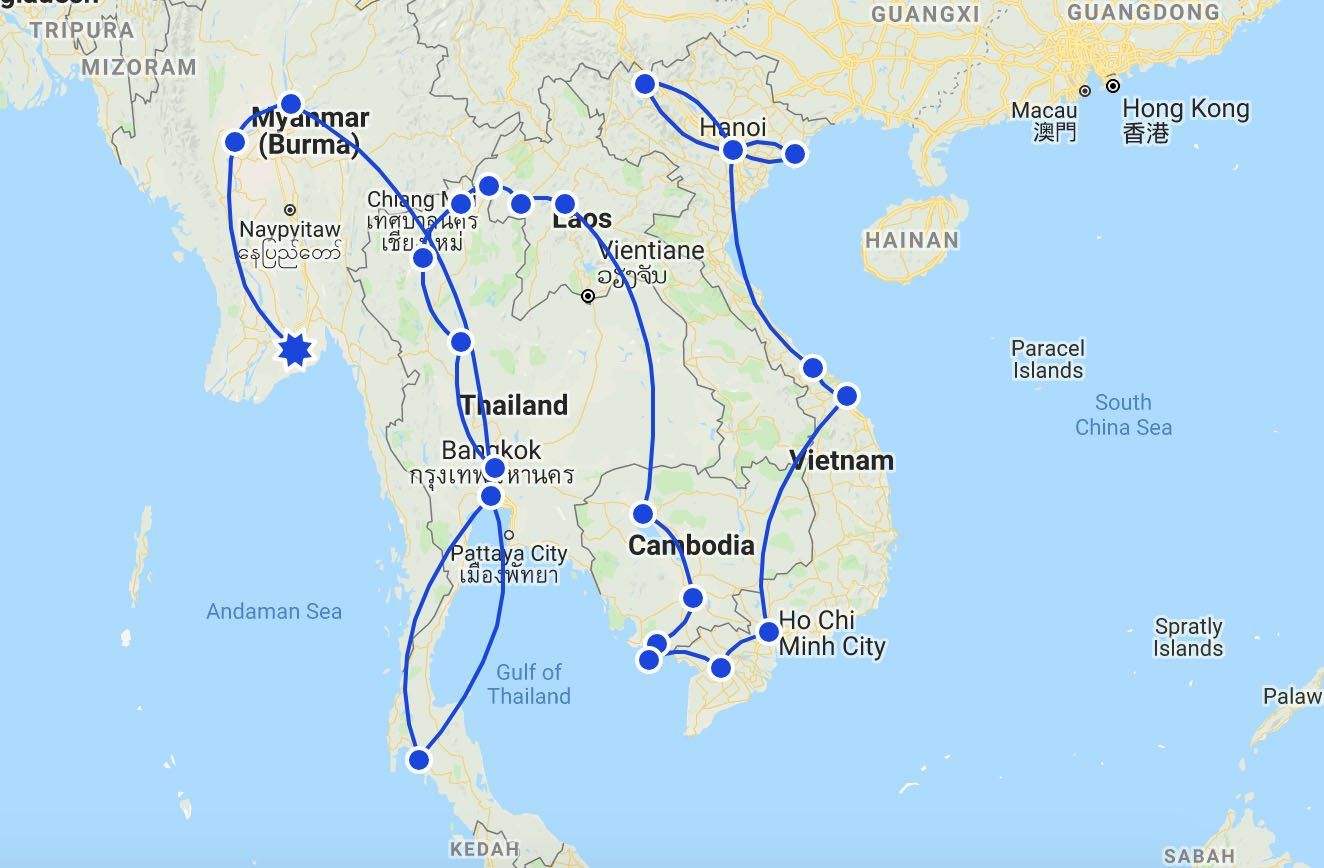 Southeast Asia Itinerary Map