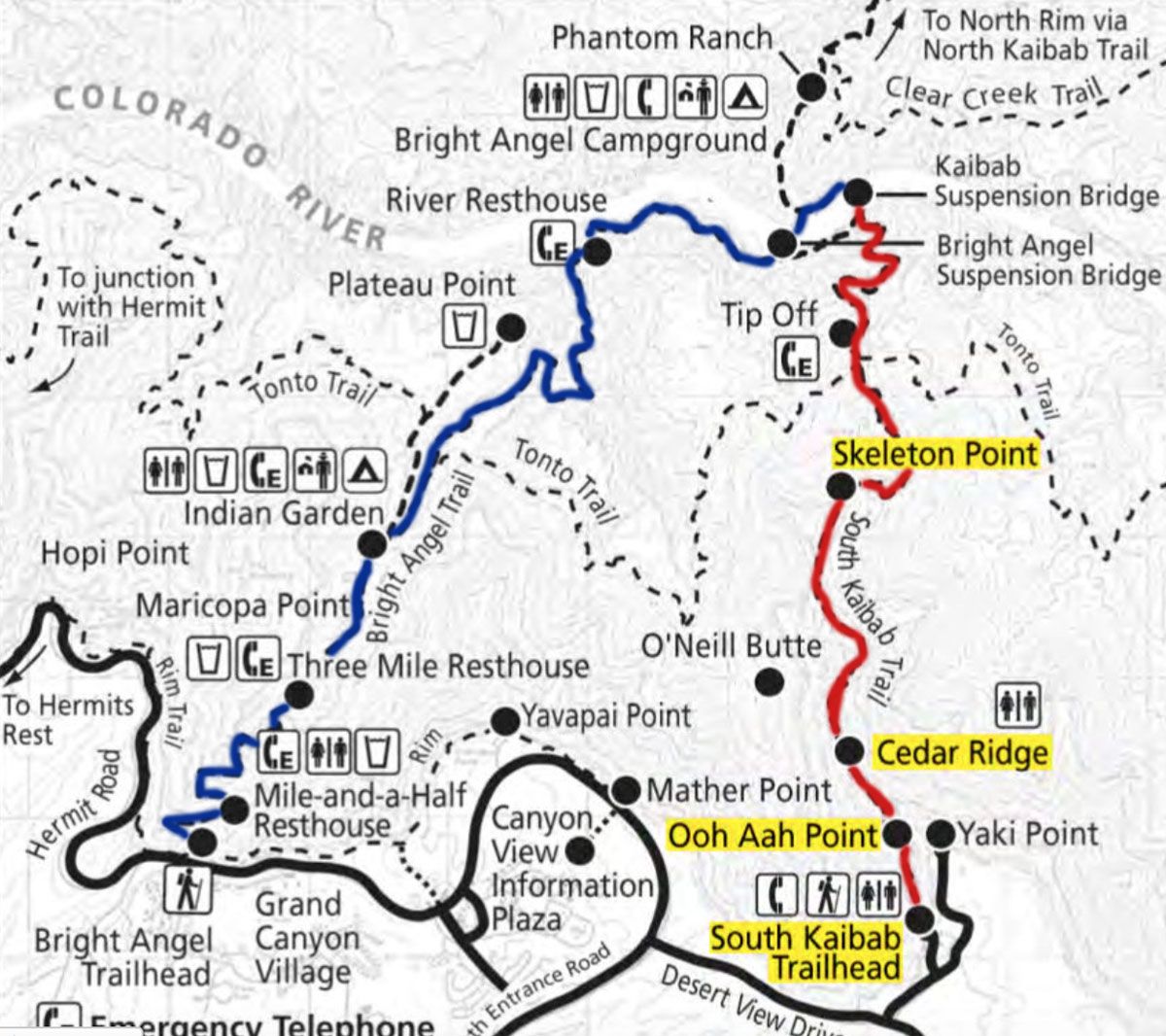 Map South Kaibab and Bright Angel Trail