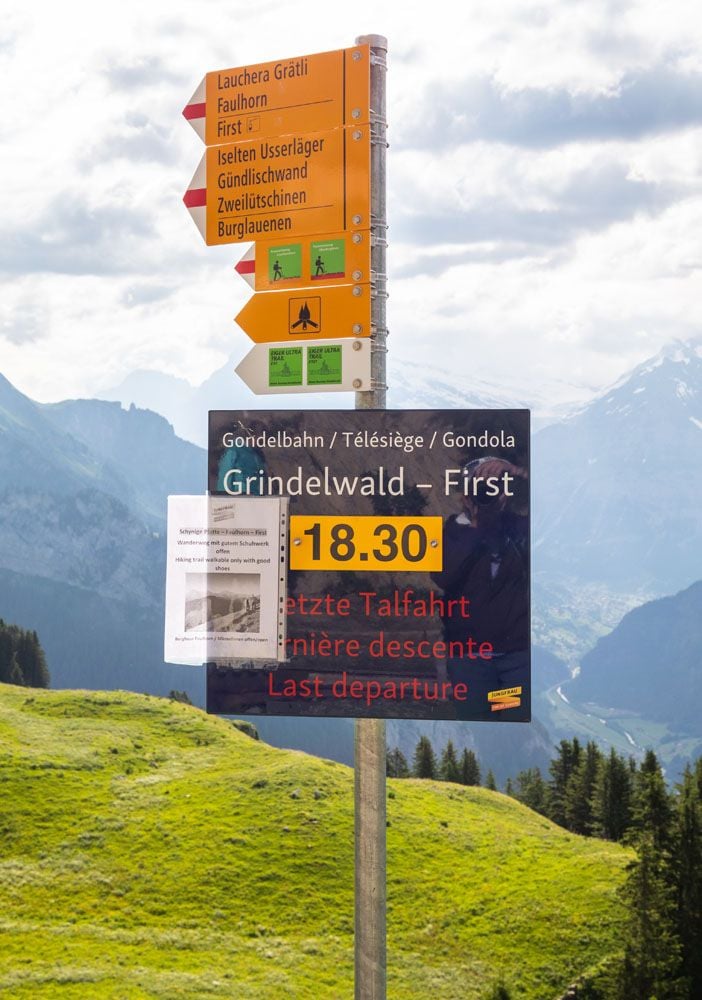 Last Gondola Sign Schynige Platte to Faulhorn to First
