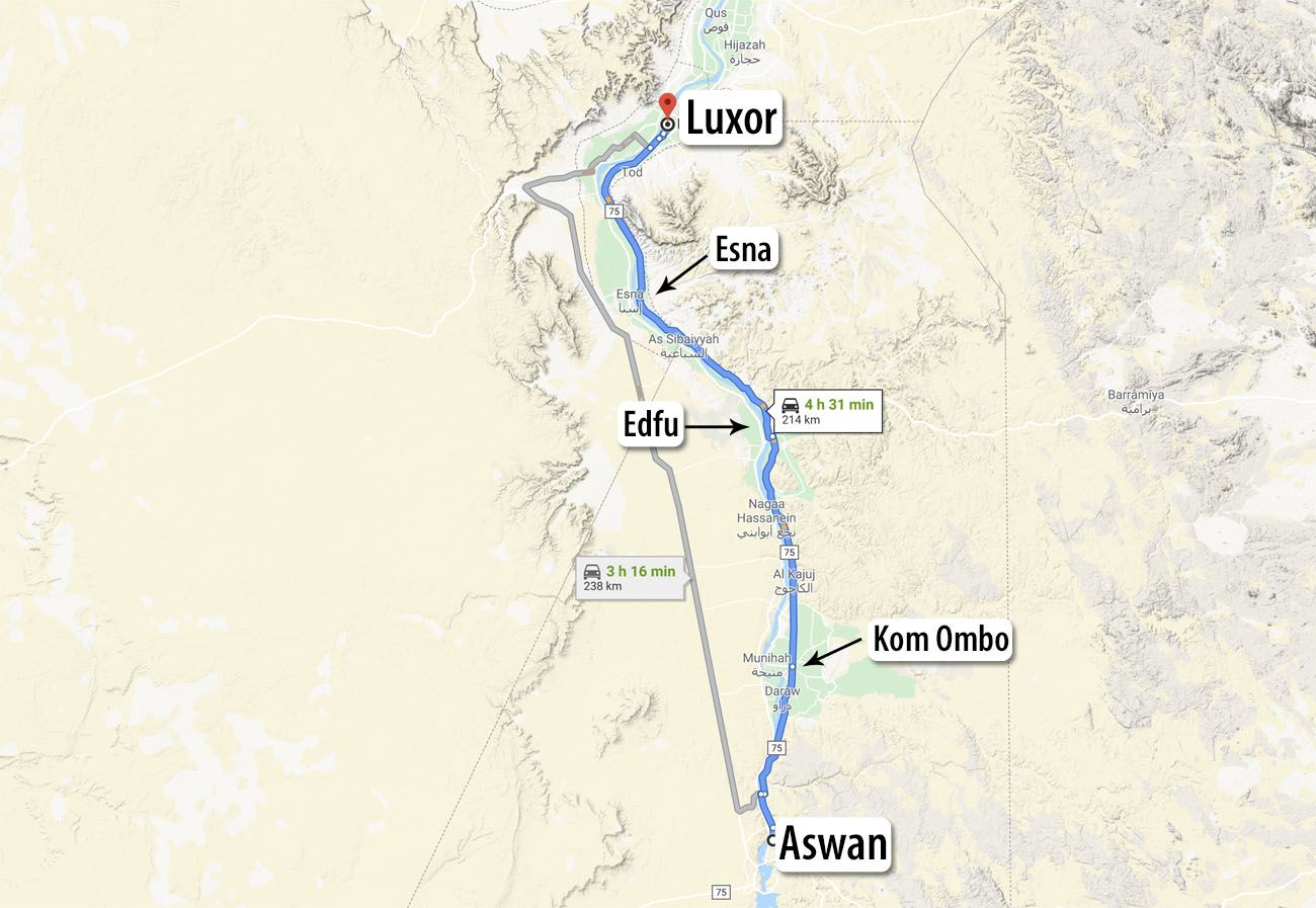Aswan to Luxor Map Egypt