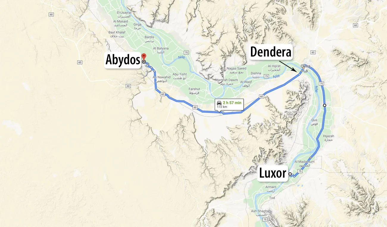Map Luxor to Abydos