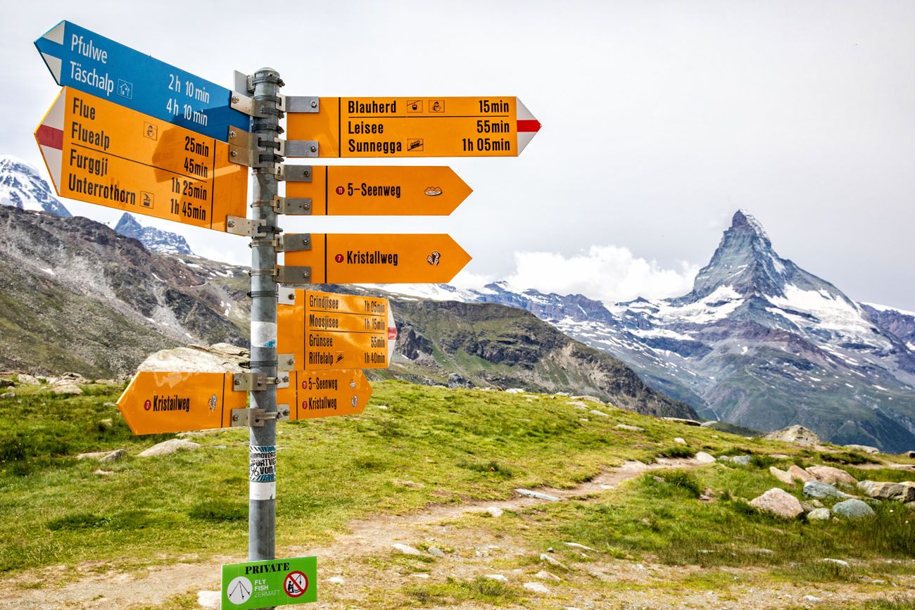 Switzerland Hiking Trail Sign