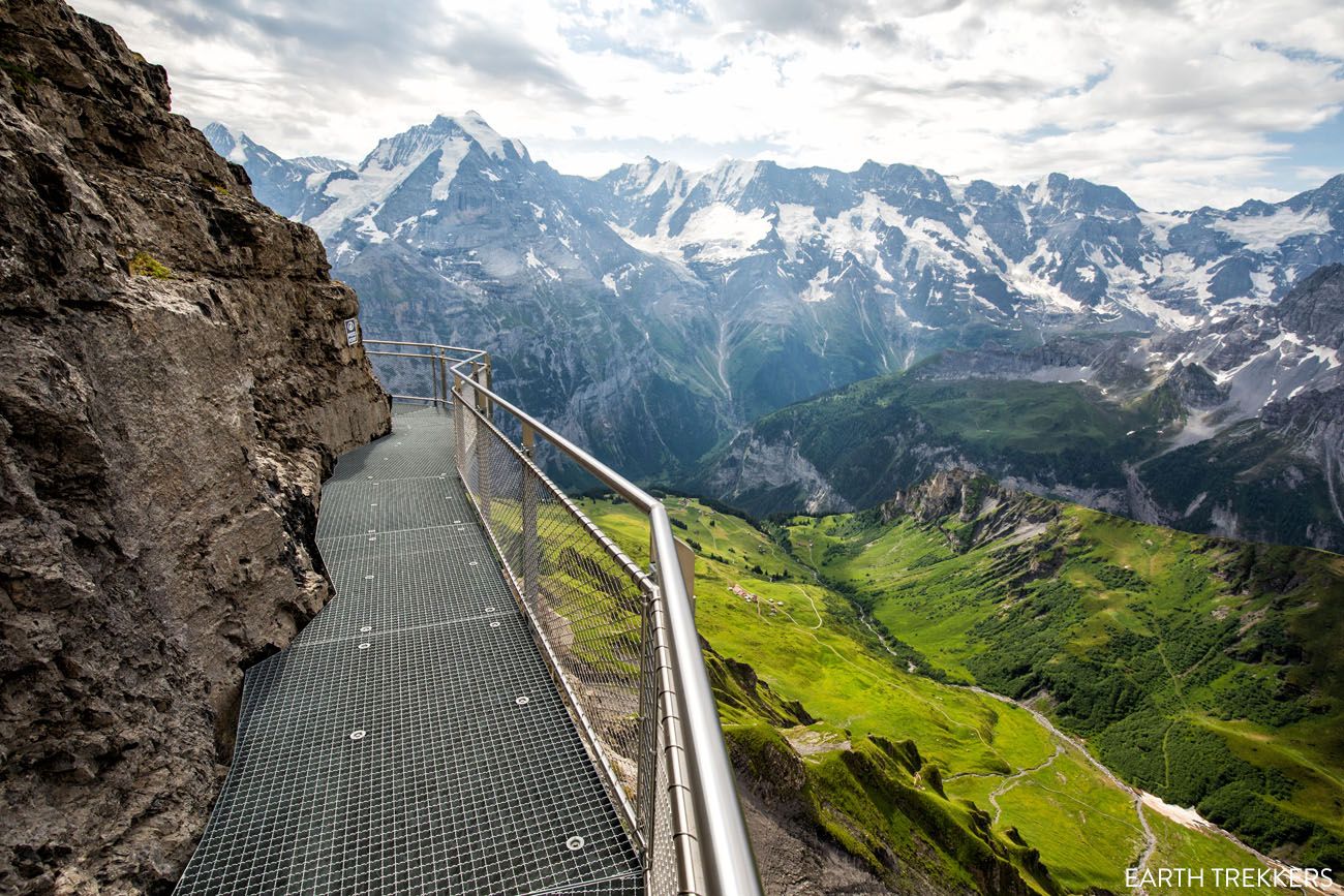 Snow-capped mountains around the Birg Thrill Walk in Lauterbrunnen, Switzerland.