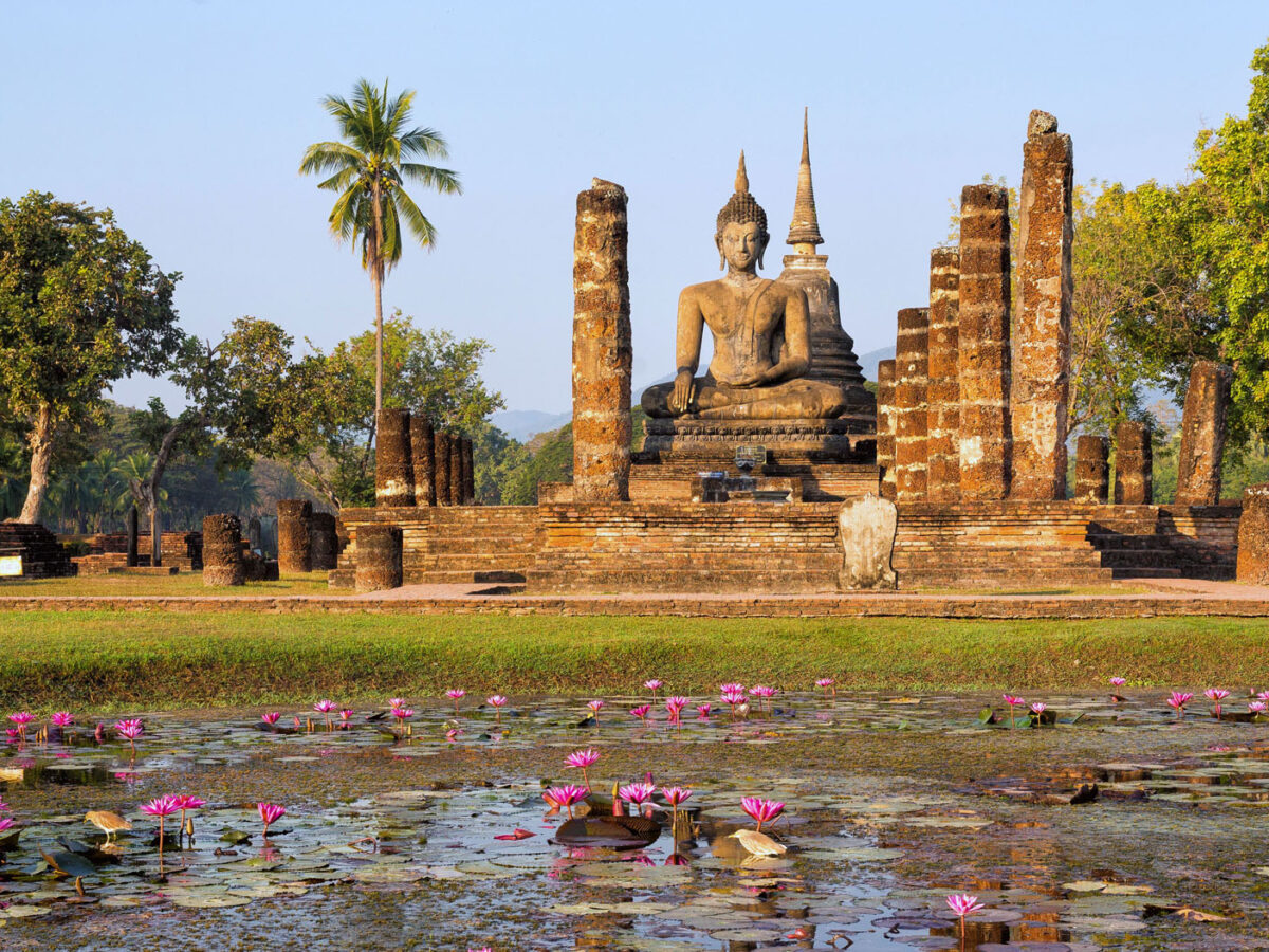 The Buddha head surrounded by tree roots at Wat Mahathat