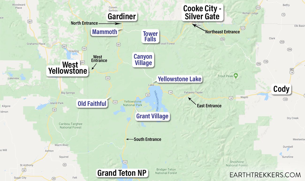 Where to Stay in Yellowstone Map