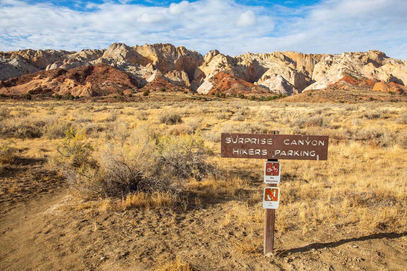 Surprise Canyon Sign best hikes in Capitol Reef