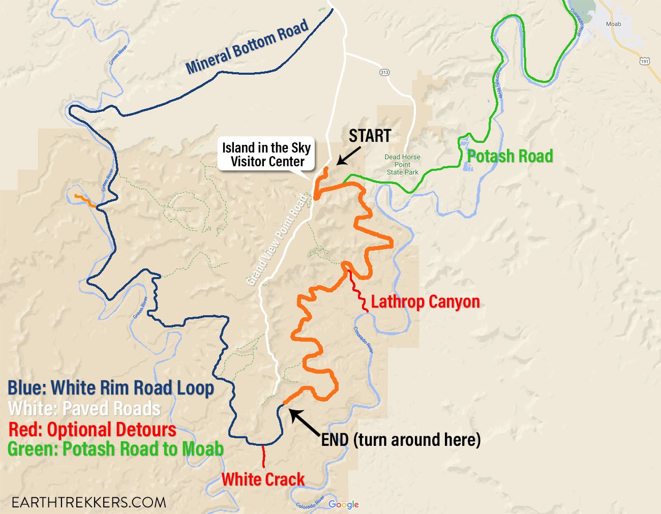 White Rim Road One Day Map