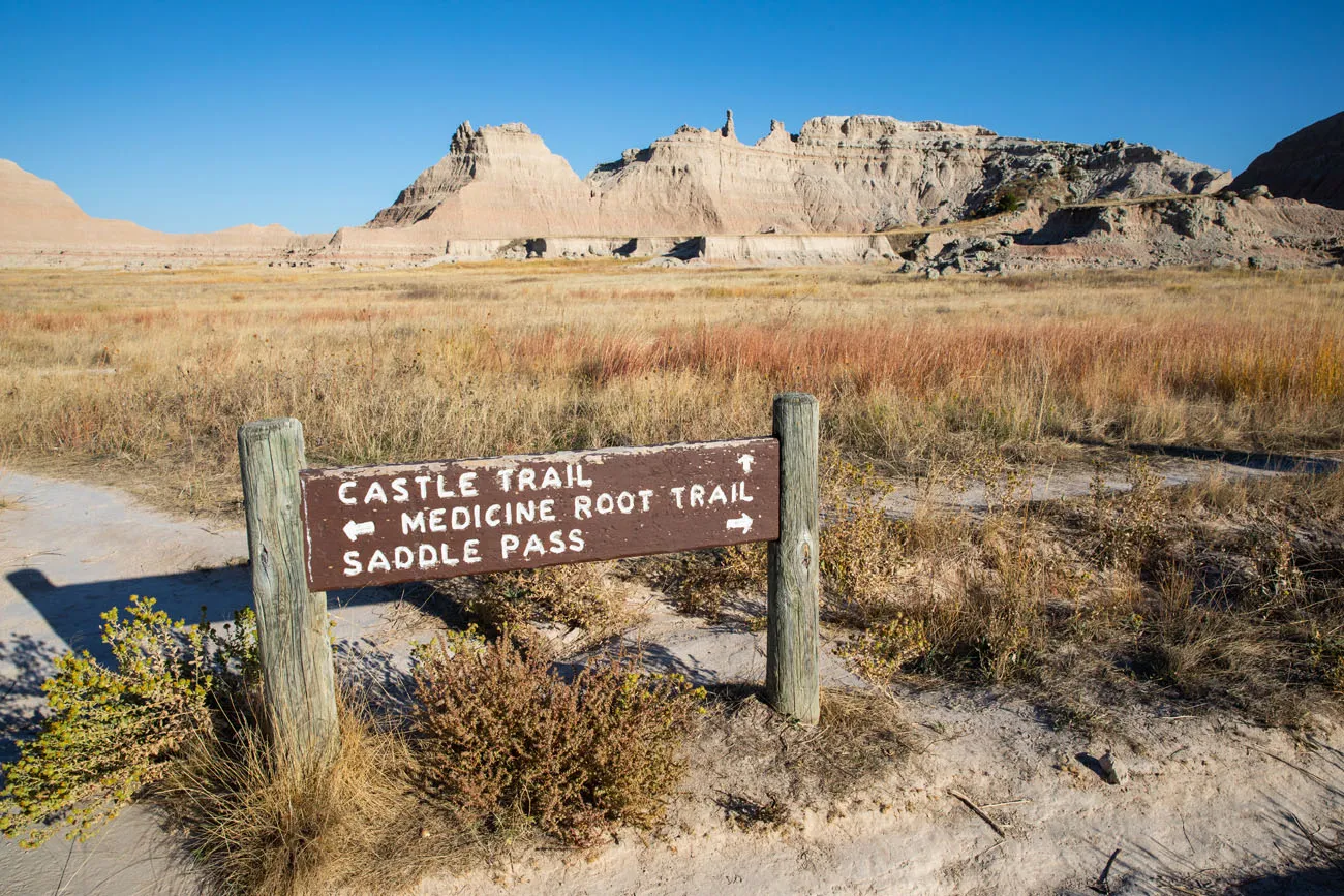 Castle Trail Sign best hikes in Badlands National Park