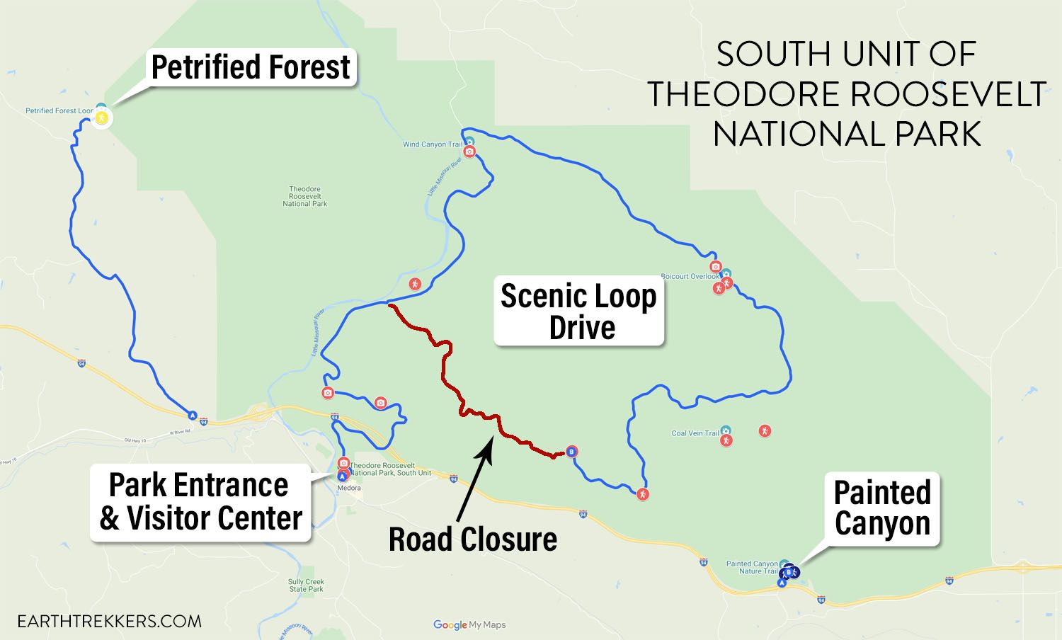 South Unit of Theodore Roosevelt Map