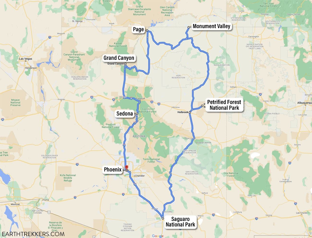 Arizona Road Trip Map