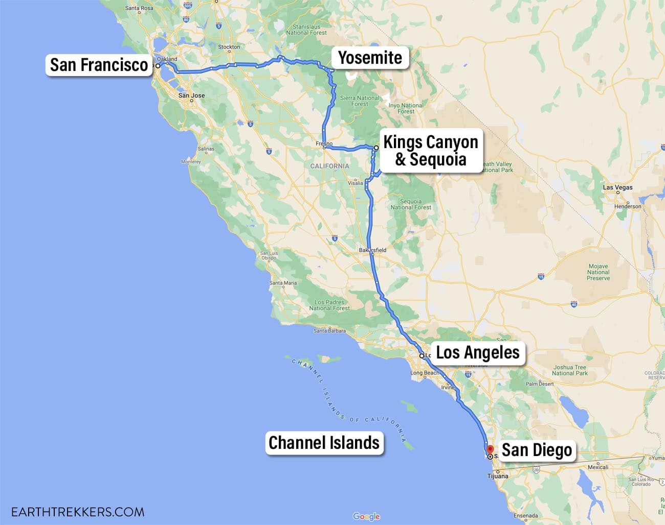 California Road Trip Map