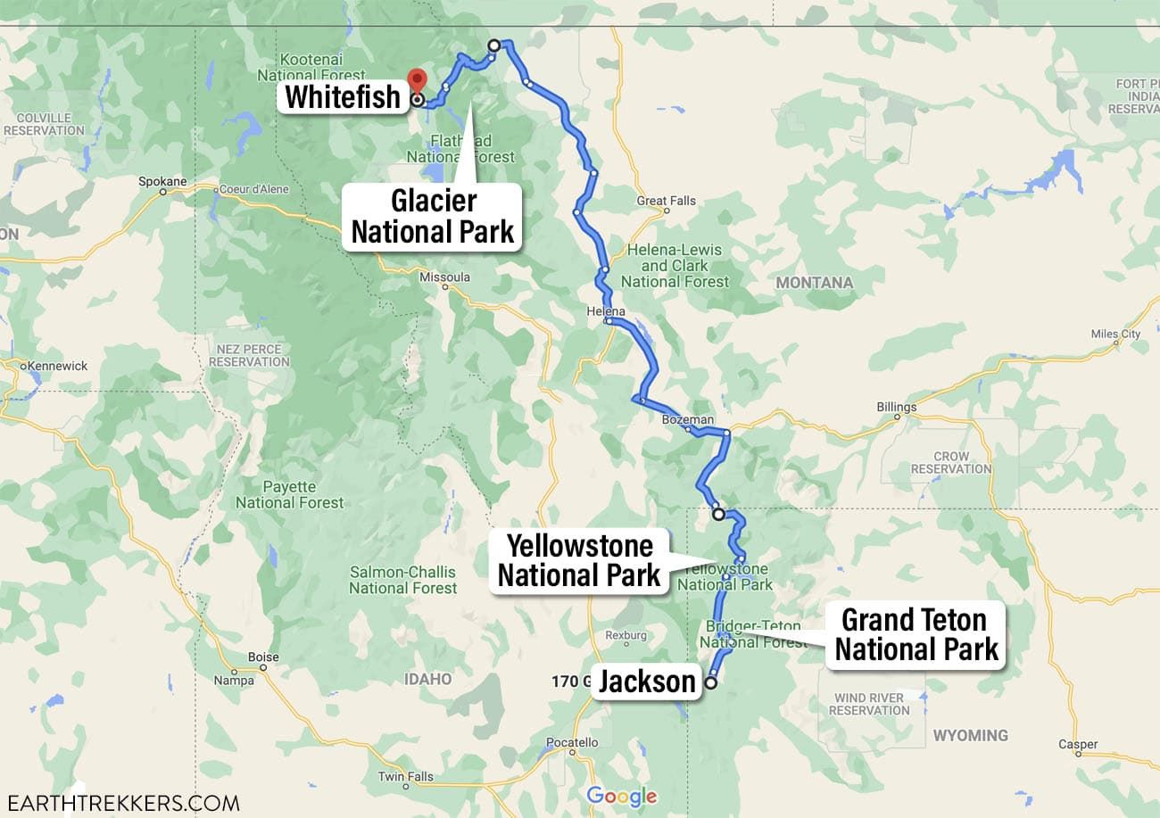 Grand Teton Yellowstone Road Trip Map