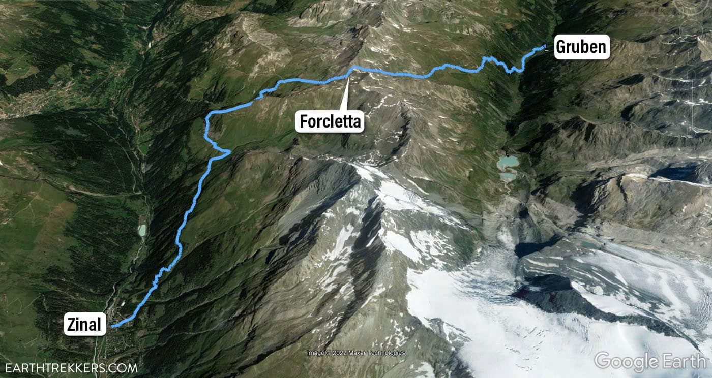 Haute Route Stage 11 Zinal to Gruben Map