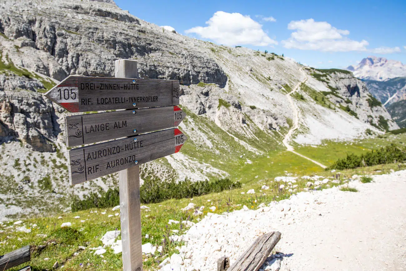 Tre Cime Trail Sign