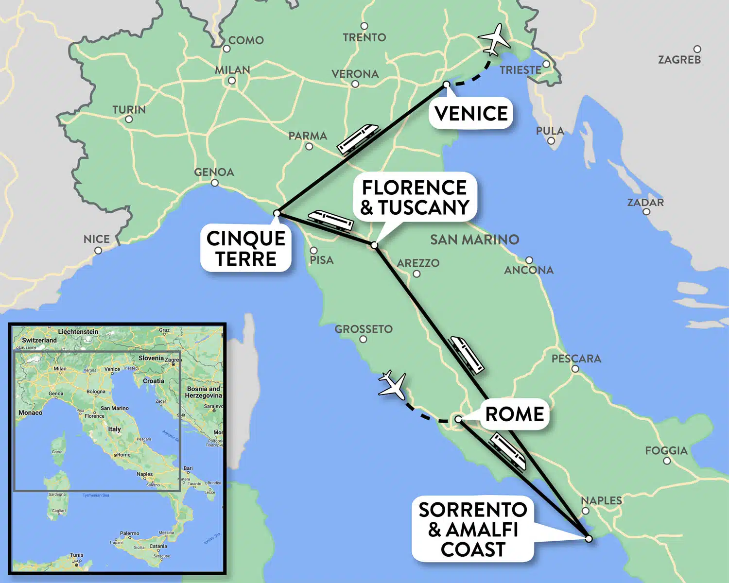 14 day Italy Itinerary Map