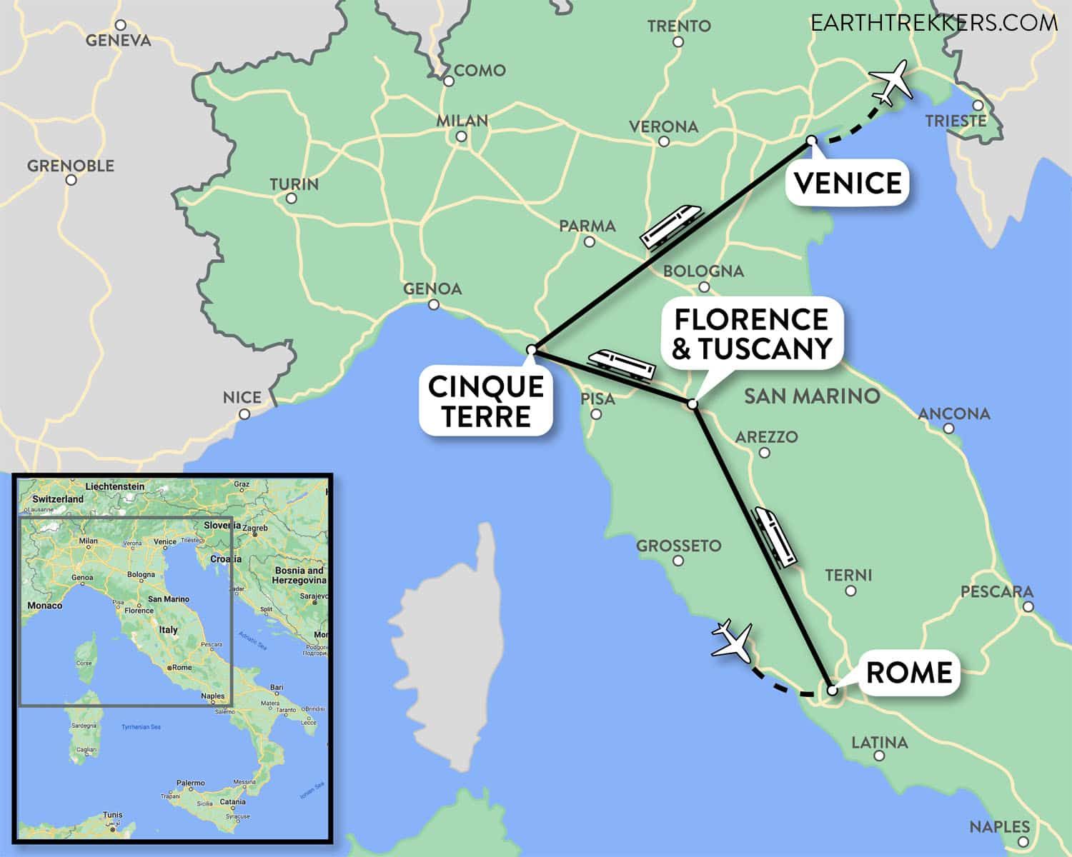 Italy Itinerary Map Rome Florence Venice | 10 days in Italy Itinerary