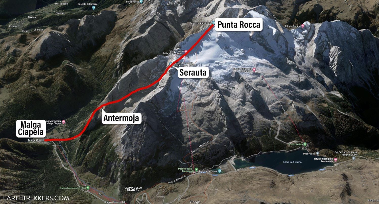 Marmolada Map Cable Car Route