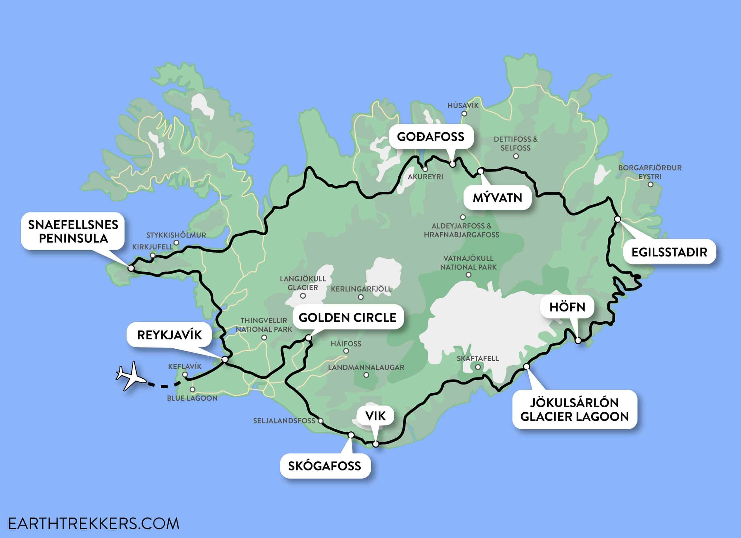 Iceland Ring Road Itinerary Map