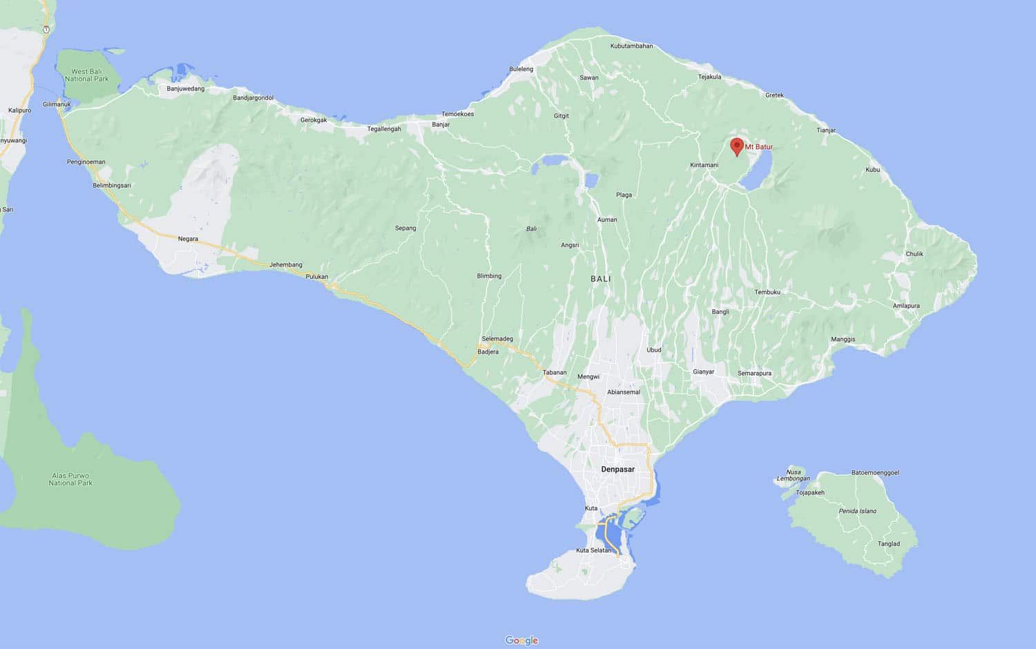 Where is Mount Batur Map