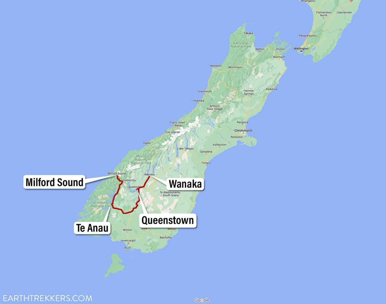 One Week South Island New Zealand Itinerary Map