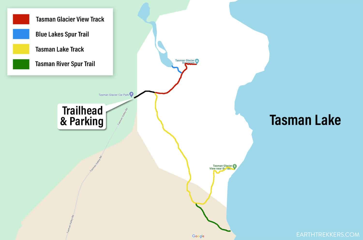 Tasman Valley Hiking Map