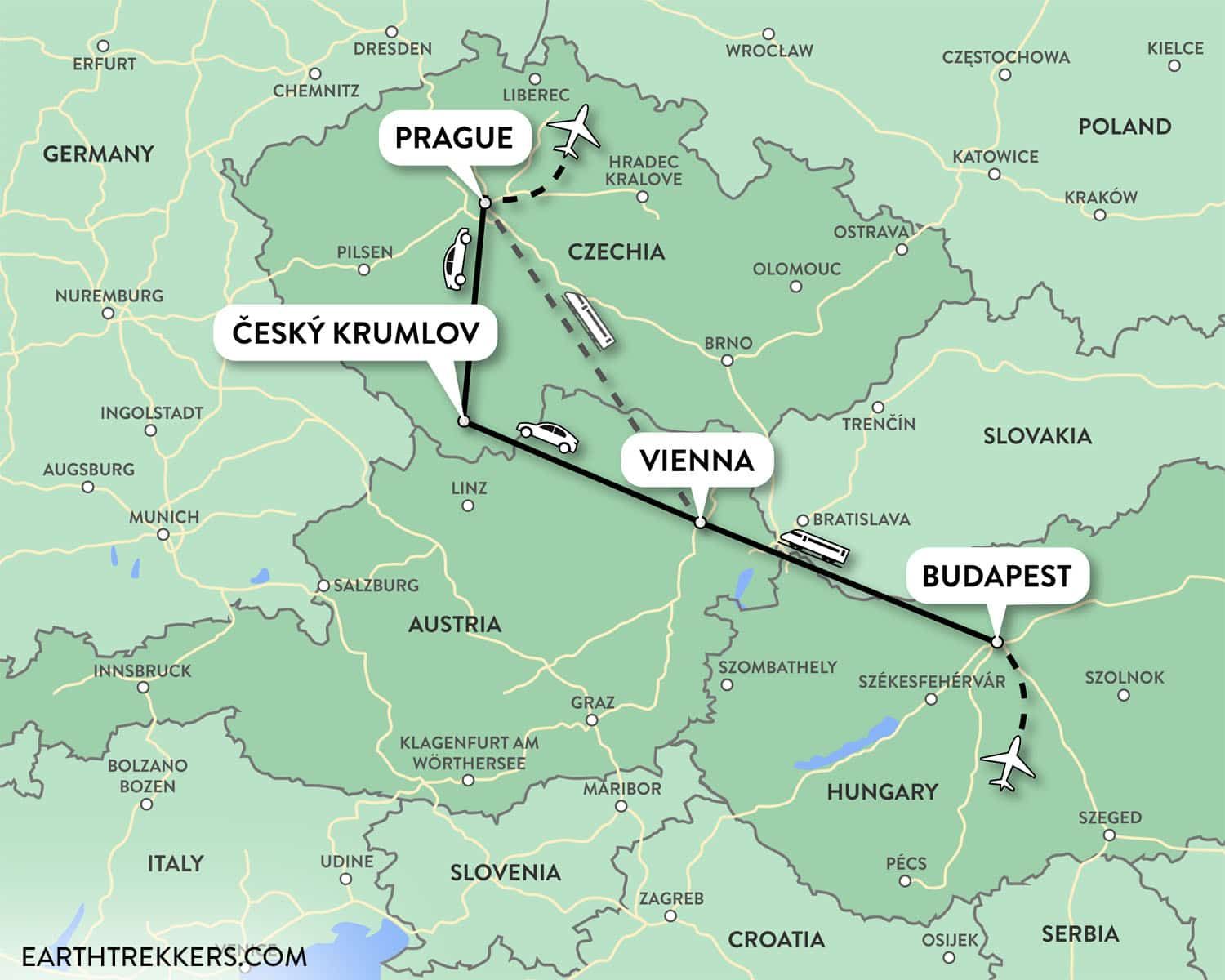10 Day Central Europe Itinerary Map