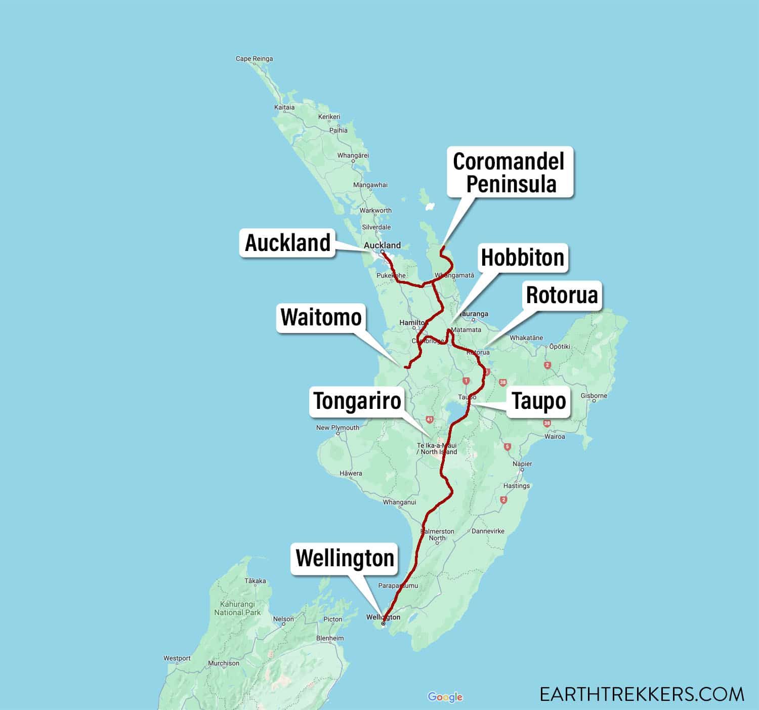 10 Day North Island Itinerary Map