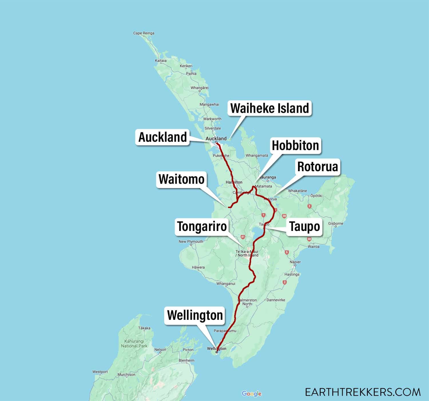 One Week North Island Itinerary Map