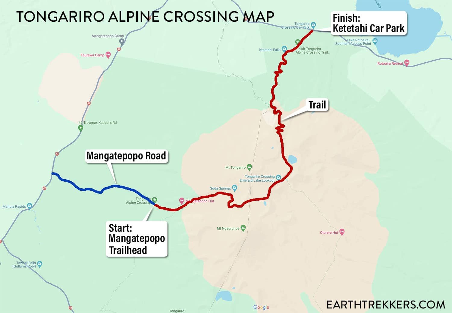 Tongariro Alpine Crossing Hike Map