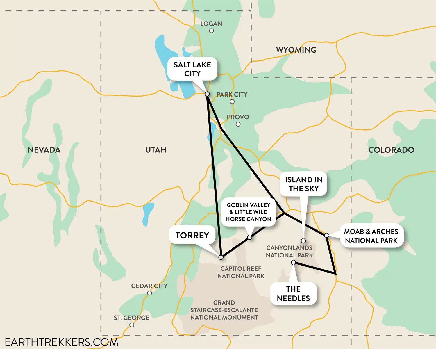 Arches Canyonlands Capitol Reef Map