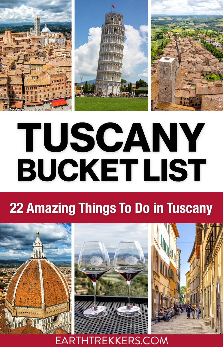 Best things to do in Tuscany, Italy: Florence, Pisa, Arezzo, Lucca, Montalcino, Montepulciano, Pienza, Val d'Orcia, Chianti, Cortona, Volterra, Siena, San Gimignano, Elba, and Cascate de Mulino.