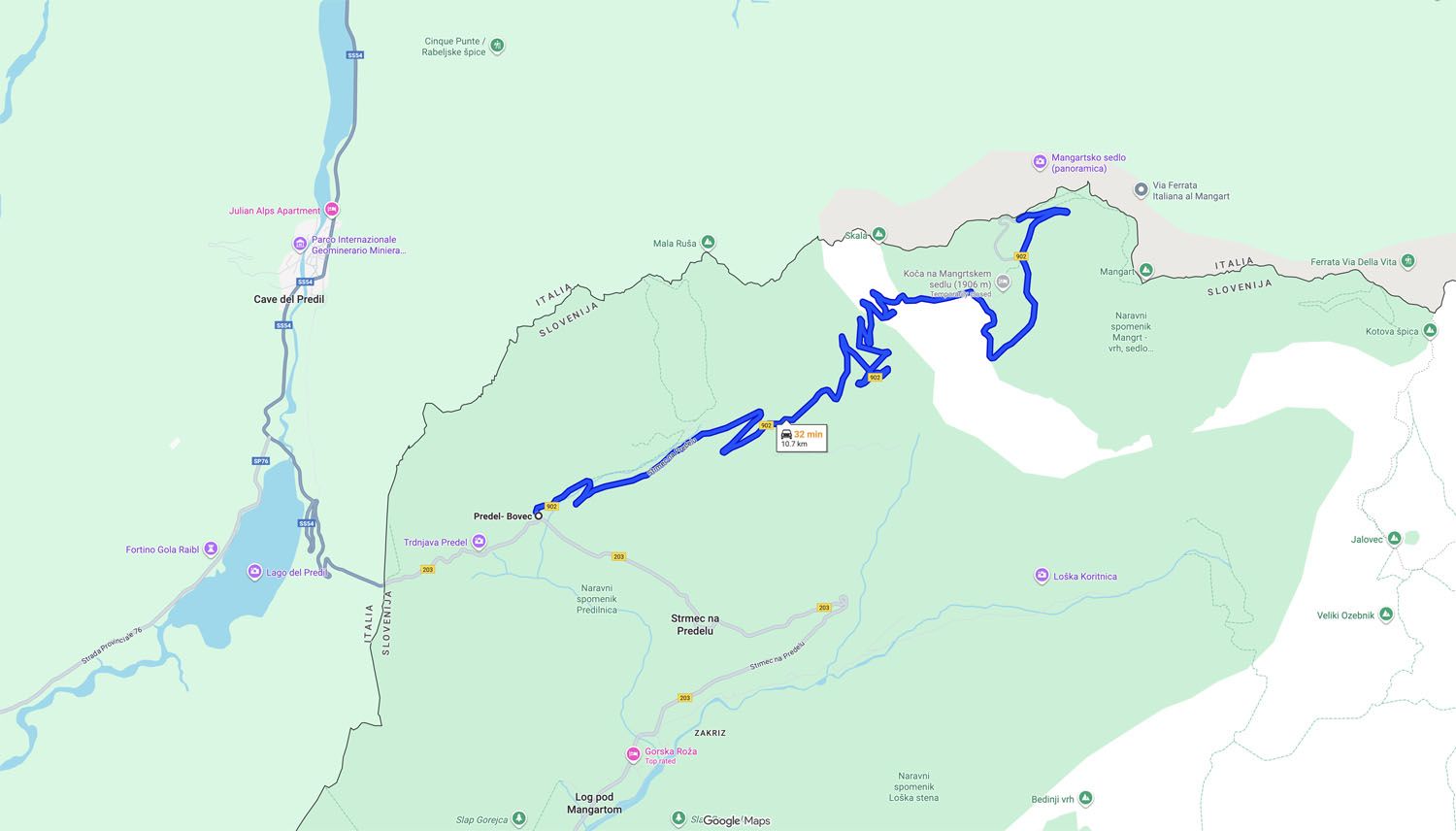 Mangart Saddle Driving Route