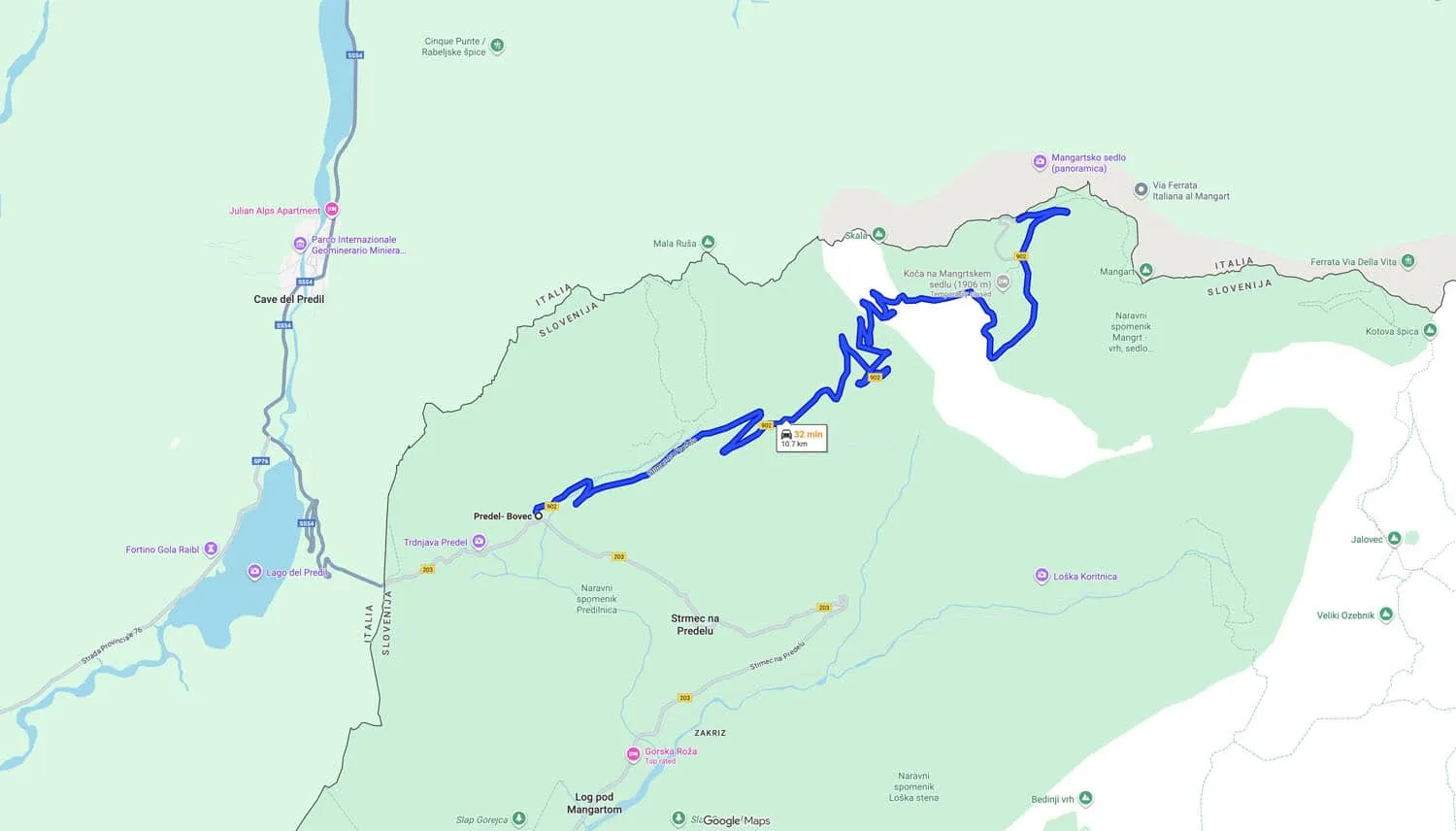 Mangart Saddle Driving Route