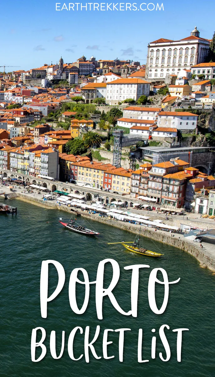 Porto Bucket List. Best things to do in Porto, Portugal. Porto Cathedral, Livraria Lello, Majestic Cafe, port tasting in the wine cellars in Gaia, cruising the Douro River, plus best viewpoints and street foods to try.