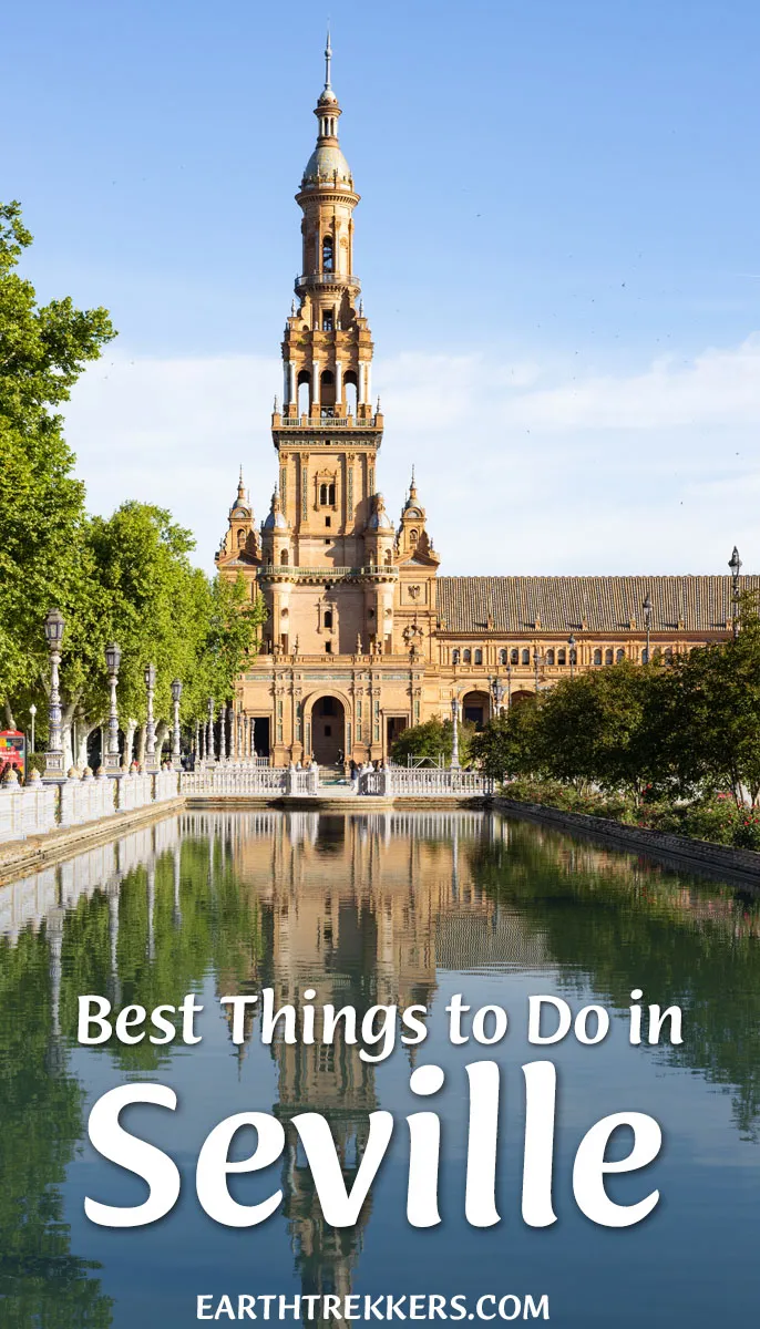 Best things to do in Seville, Andalusia, Spain. Plaza de Espana, Seville Cathedral, tapas, rooftop bars, Royal Alcazar, and more.