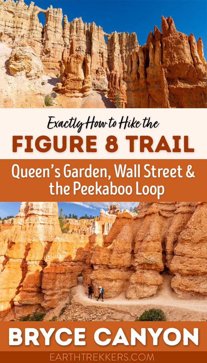 The Figure 8 Trail is a moderate to strenuous 6.1-mile (9.8 km) hike in Bryce Canyon that includes 3 iconic trails: Peekaboo Trail, Queenโs Garden, and the Navajo Trail.