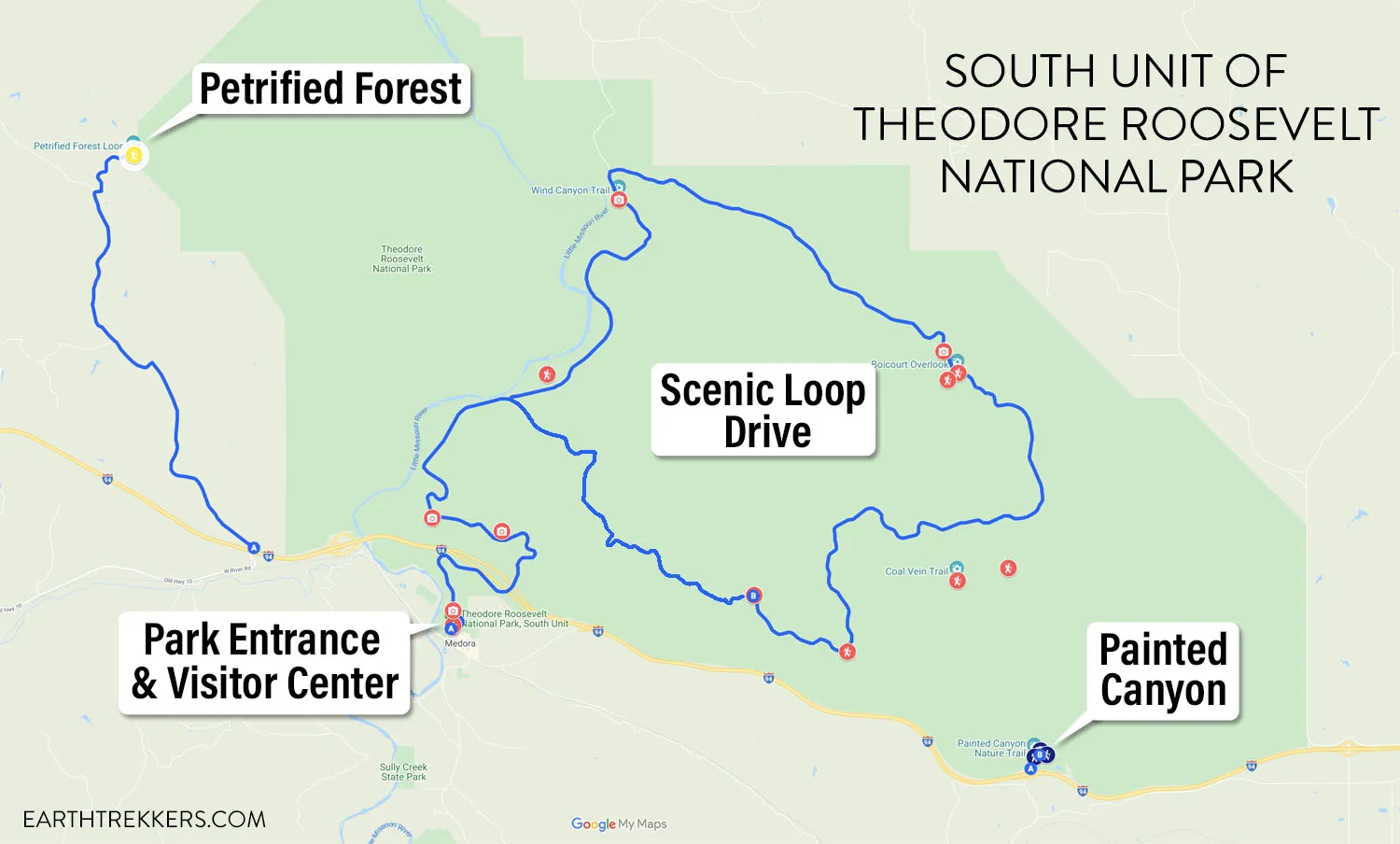 South Unit of Theodore Roosevelt Map