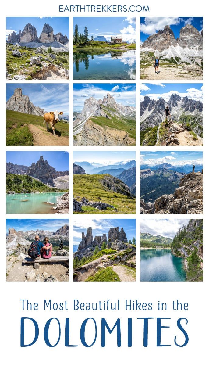 Best hikes in the Dolomites, Italy. Tre Cime di Lavaredo, Cadini di Misurina, Lago di Braies, Lago di Sorapis, Puez Odle Altopiano, Cinque Torri, Croda da Lago, Seceda.