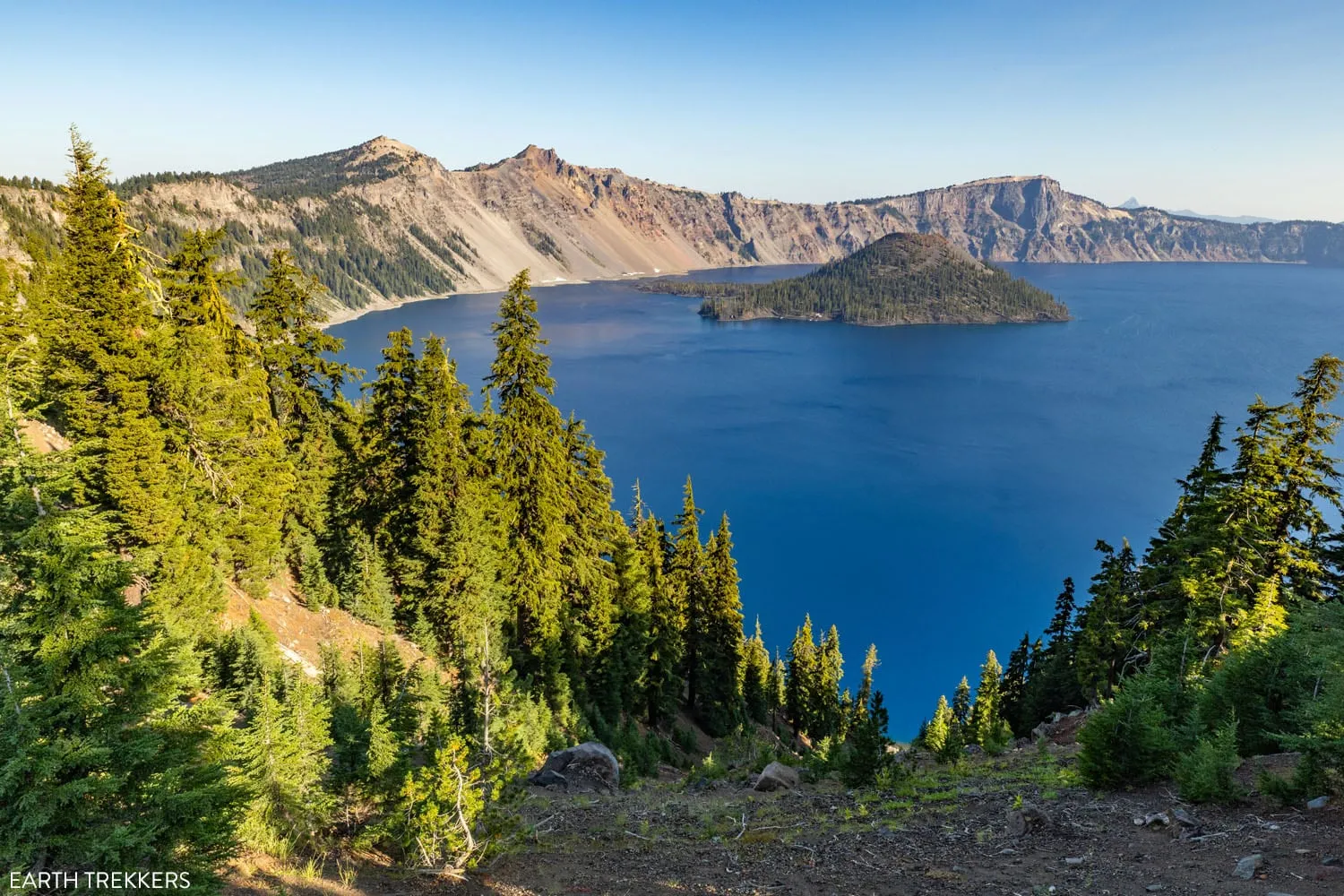 Panoramic view of Crater Lake from the Rim Trail