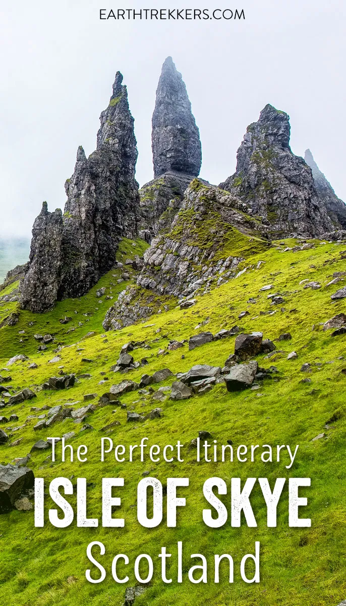 Plan the perfect Isle of Skye itinerary and visit Portree, Quiraing, Fairy Pools, Old Man of Storr, Talisker Distillery, Fairy Glen, Dunvegan Castle.