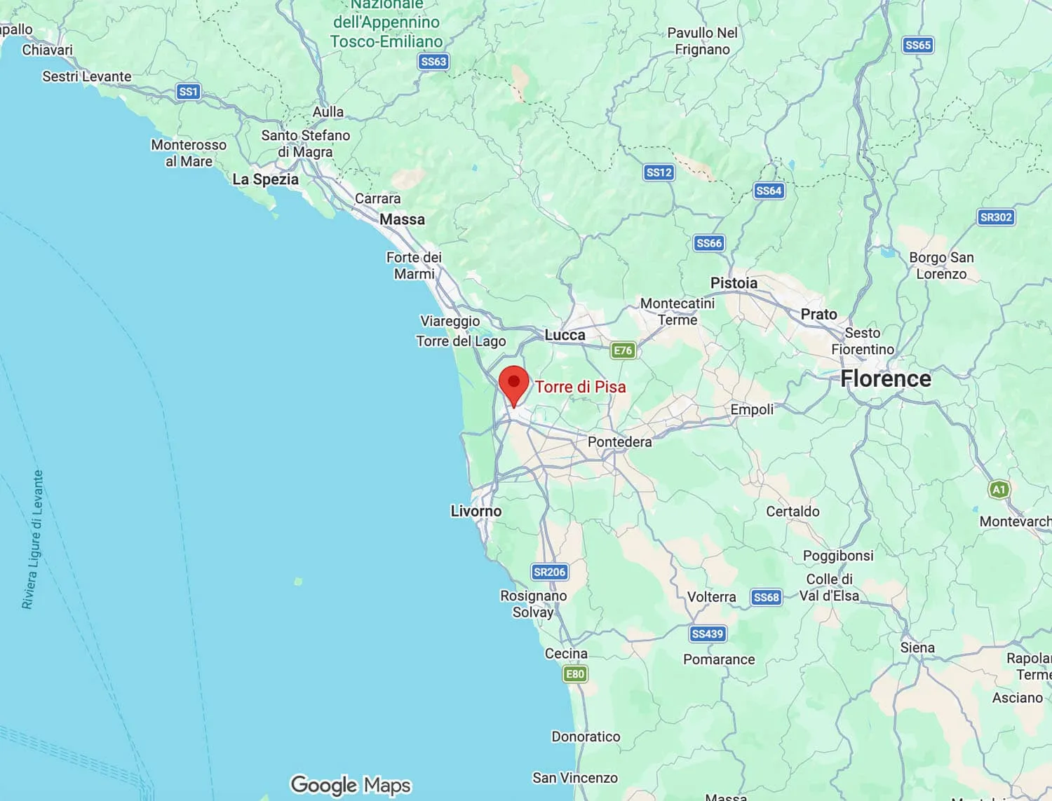 Map of the Location of Pisa Italy
