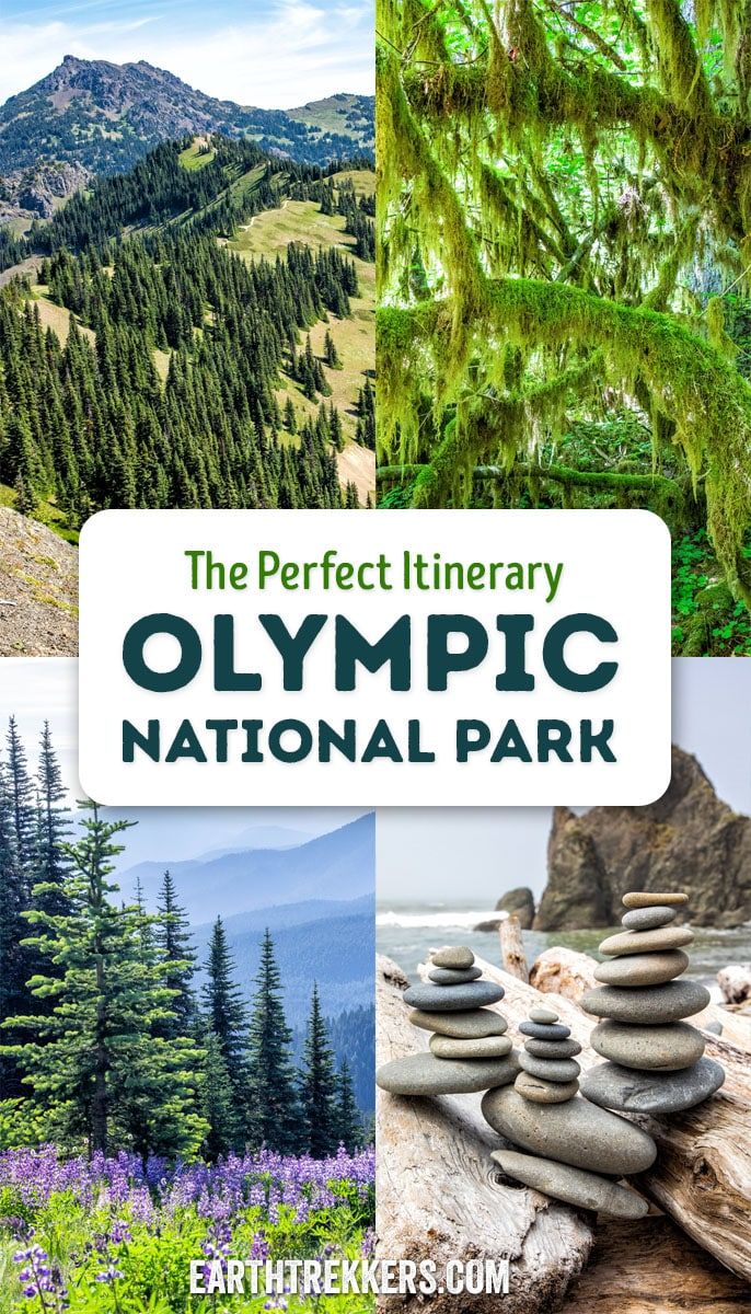 The perfect Olympic National Park itinerary for 2 to 3 days. Visit Hurricane Ridge, Hoh Rainforest, Rialto Beach, Shi Shi Beach, Mount Storm King, Sol Duc Falls, and Staircase.