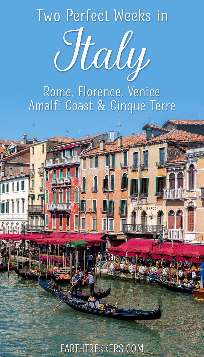 Two weeks in Italy Itinerary. Visit Rome, Florence, Venice, Tuscany, Cinque Terre, Amalfi Coast, Pisa, and Milan.