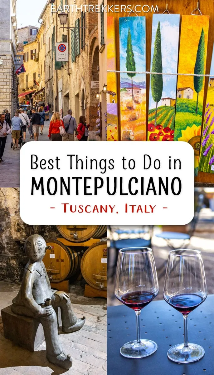 Best things to do in Montepulciano, Tuscany, Italy. Go wine tasting, clock tower of Palazzo Comunale, Temple of San Biagio, and Vino Nobile di Montepulciano wine.