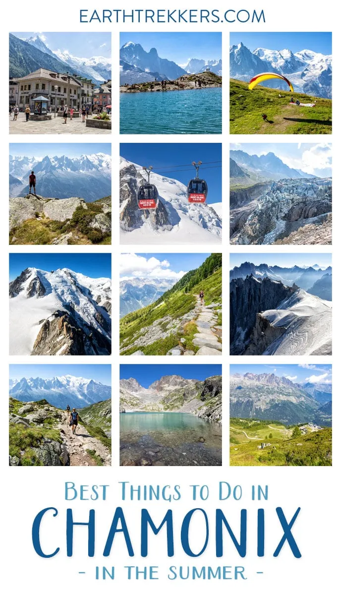 Best things to do in Chamonix, France in the summer. Aiguille du Midi, best hikes in Chamonix, Balcon Nord Trail, Lac Blanc, Argentiere Glacier, Tour du Mont Blanc, Walker's Haute Route, Mer de Glace.